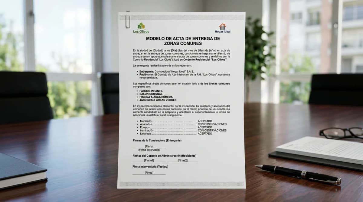 Modelo de Acta de Entrega de Zonas Comunes en Propiedad Horizontal 2026