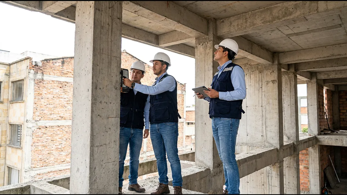 Ingenieros de Estructuras Verticales evaluando las columnas y vigas de una edificación existente para determinar su integridad sísmica